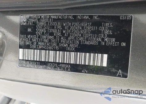 2005 Toyota Tundra Double Cab Sr5 z USA, uszkodzony, nr VIN 5TBET34145S482115